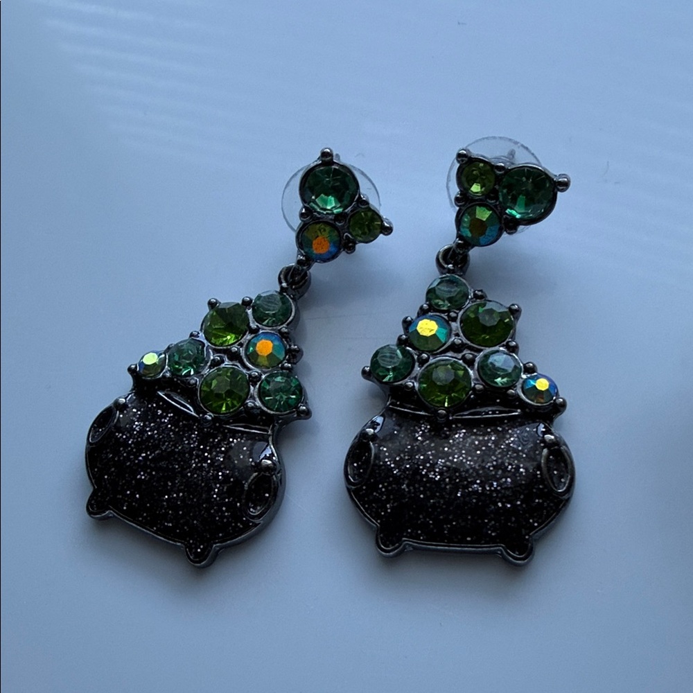 Green Crystal Cauldron Drop Earrings - Women's Jewelry